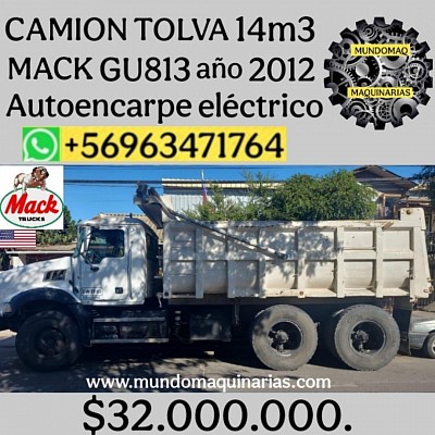 CAMION TOLVA 14M3 MACK MODELO GU813 AÑO 2012 CON AUTOENCARPE ELÉCTRICO
